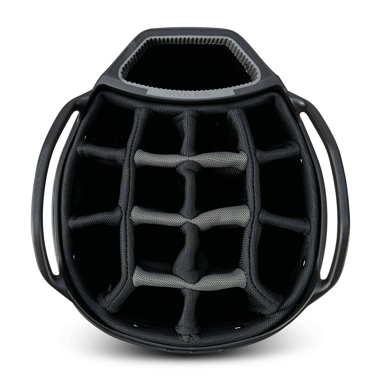 Schwarzes Big Max Aqua Tour 4 Cartbag mit 14-fach Top-Organizer und gepolsterten Fächern.