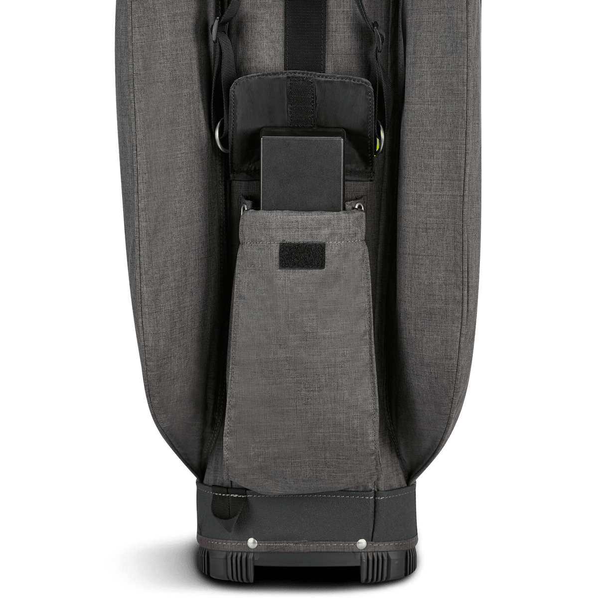 Big Max Aqua Tour 4 Cartbag in dunkelgrauem Stoff mit Reißverschlusstasche und schwarzem Boden.