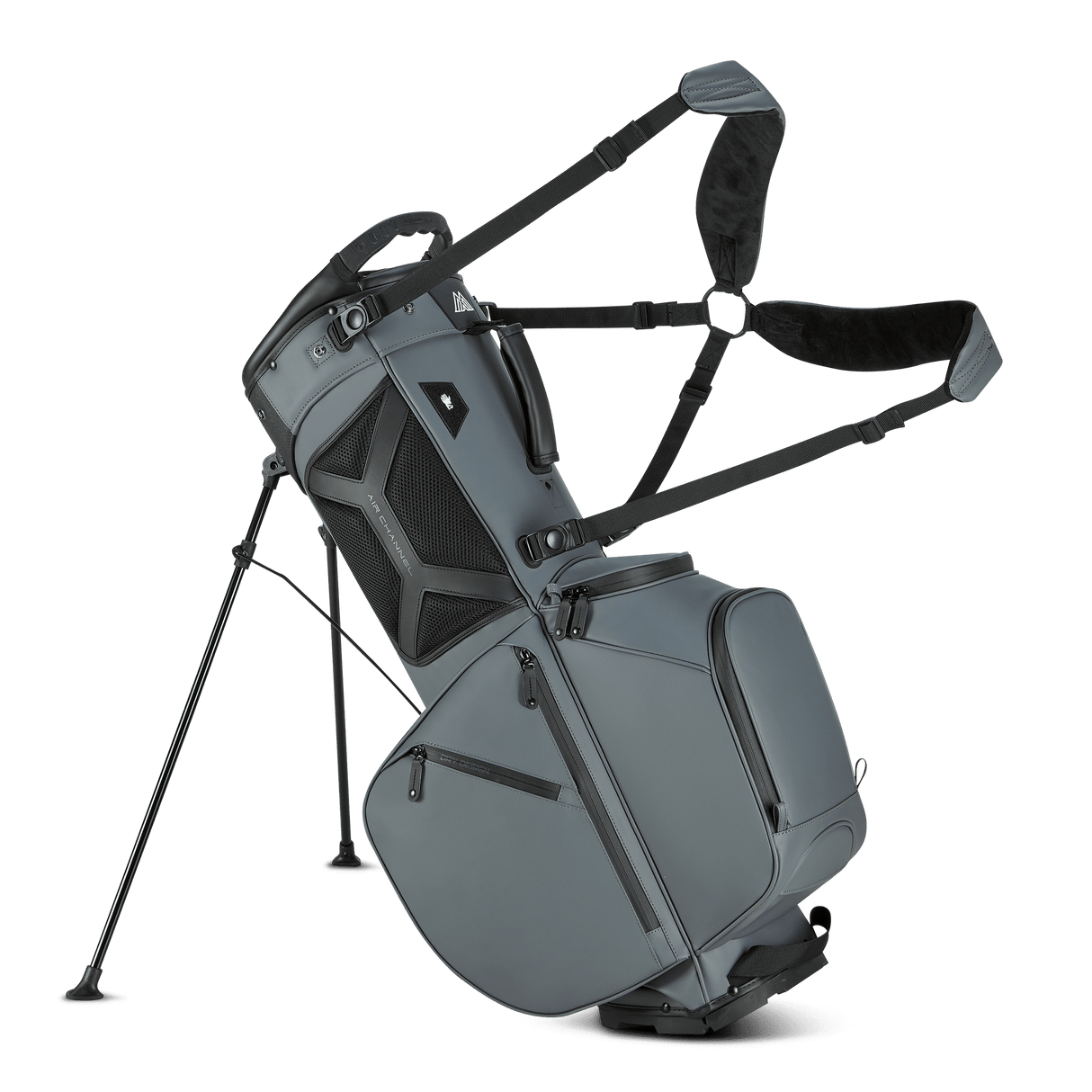 Schwarzes Big Max Dri Lite Hybrid Prime Golf-Standbag mit mehreren Fächern und Tragegurt.