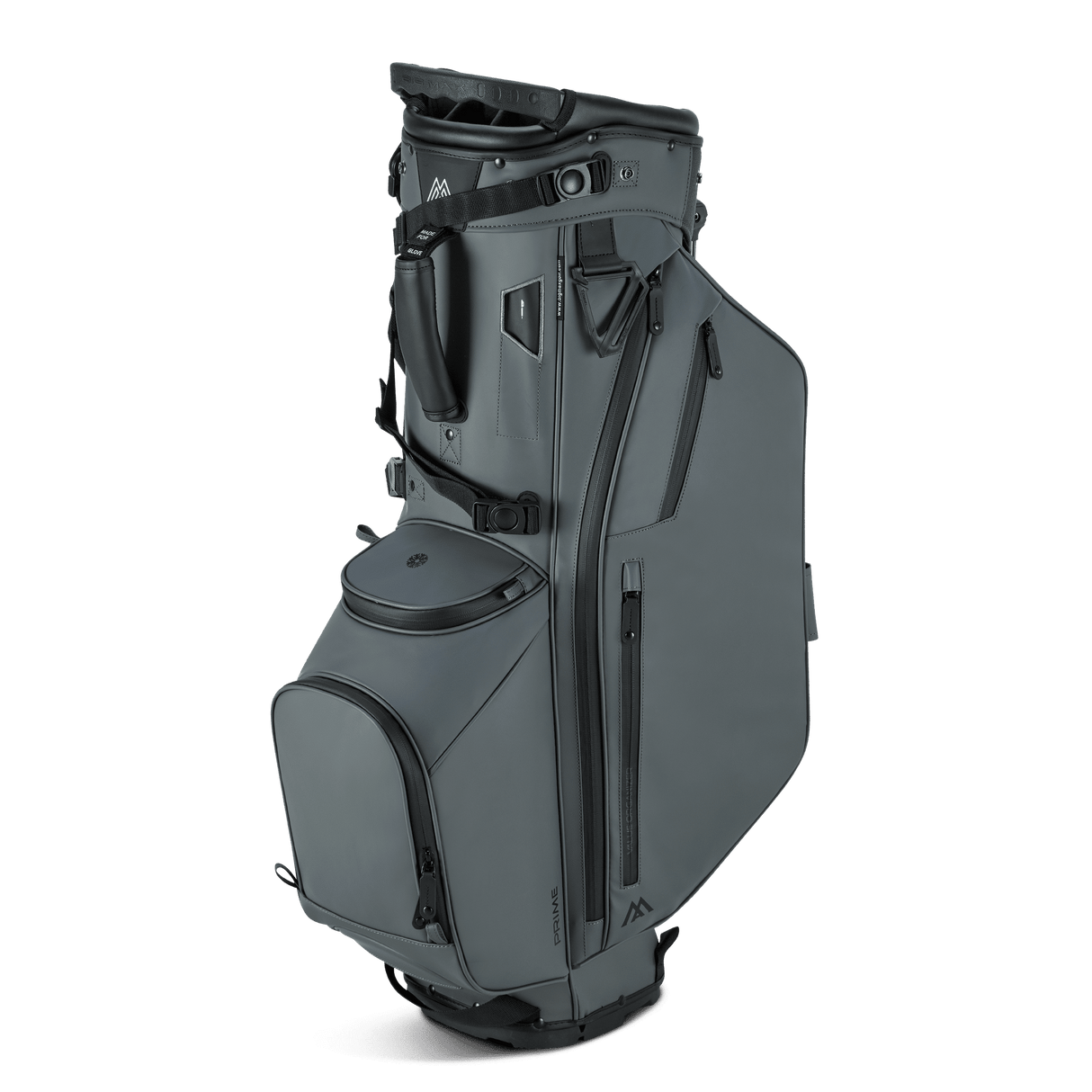 Schwarze Big Max Dri Lite Hybrid Prime Golf-Tasche mit mehreren Reißverschlusstaschen und Tragegriff.
