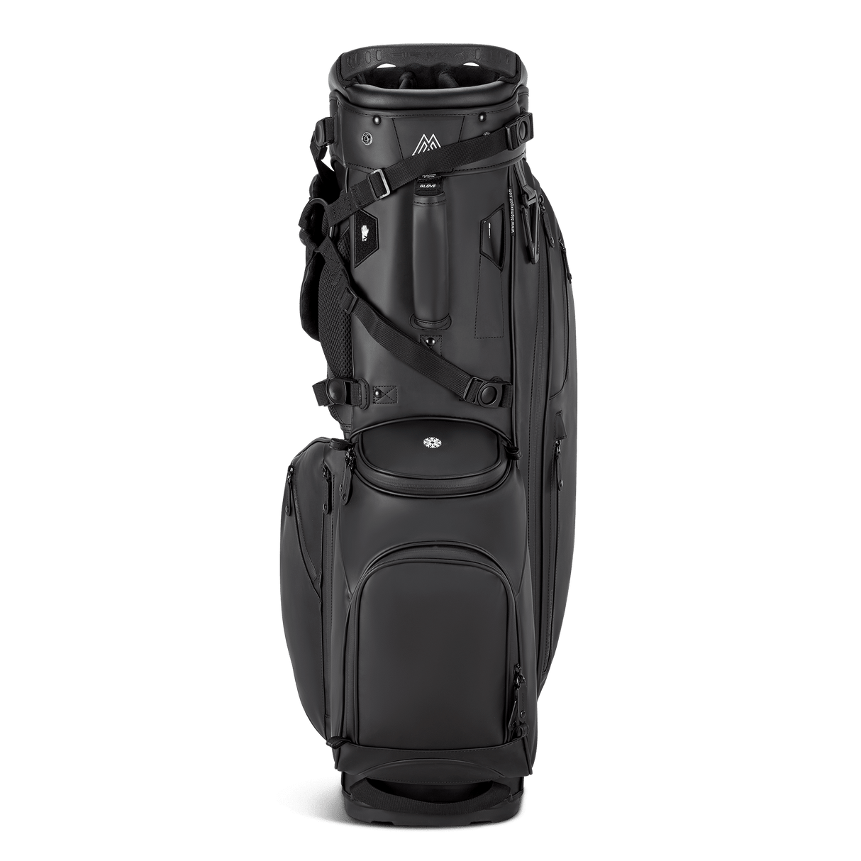 Schwarze Big Max Dri Lite Hybrid Prime Golftasche mit mehreren Taschen und Tragegurt.