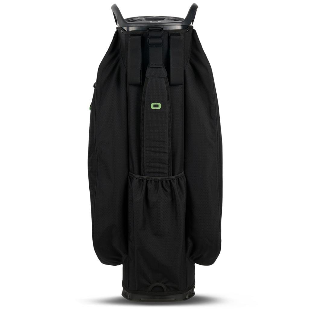 Schwarzes OGIO All Elements Silencer Golf-Cartbag mit gepolstertem Schulterriemen und mehreren Taschen.