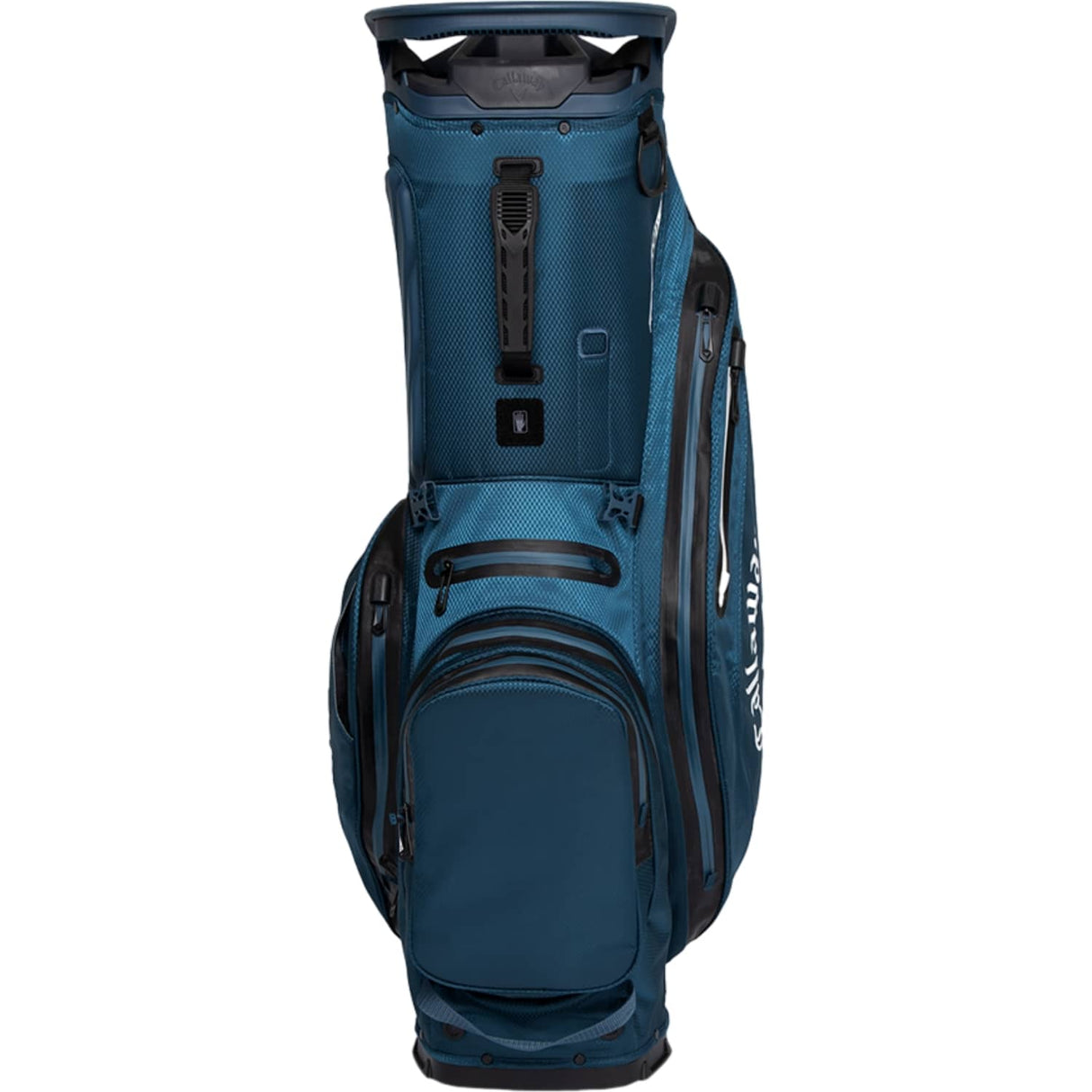 Marineblaues Callaway Fairway 14 HD Golf-Standbag mit mehreren Reißverschlusstaschen und Tragegriff.