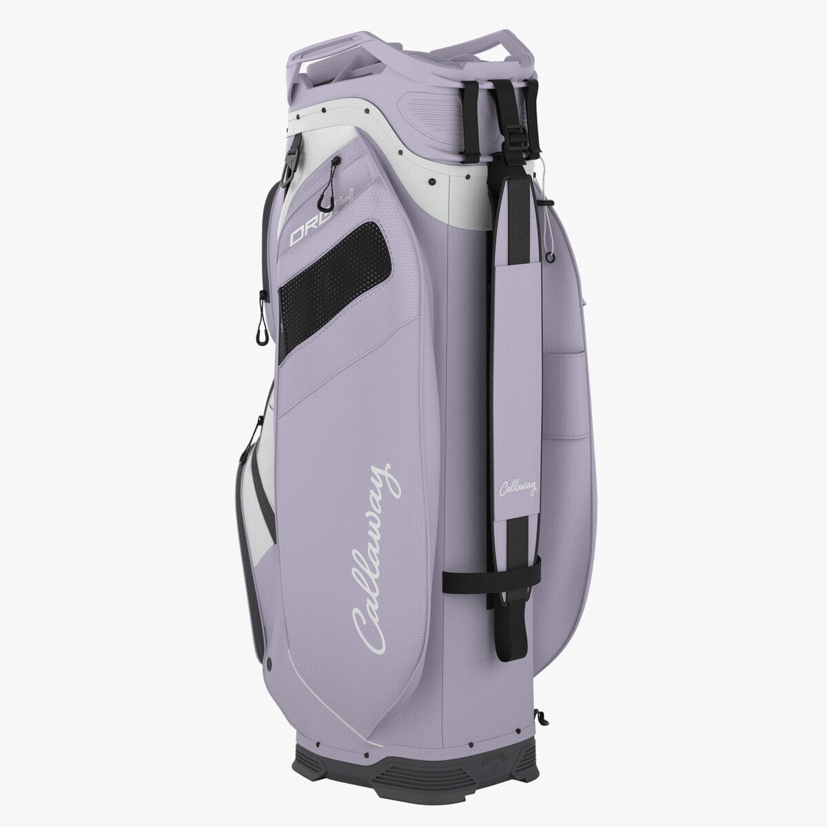 Golf-Standbag Callaway ORG 14 in hellem Orchid Petal mit mehreren Taschen und weißem Logo.