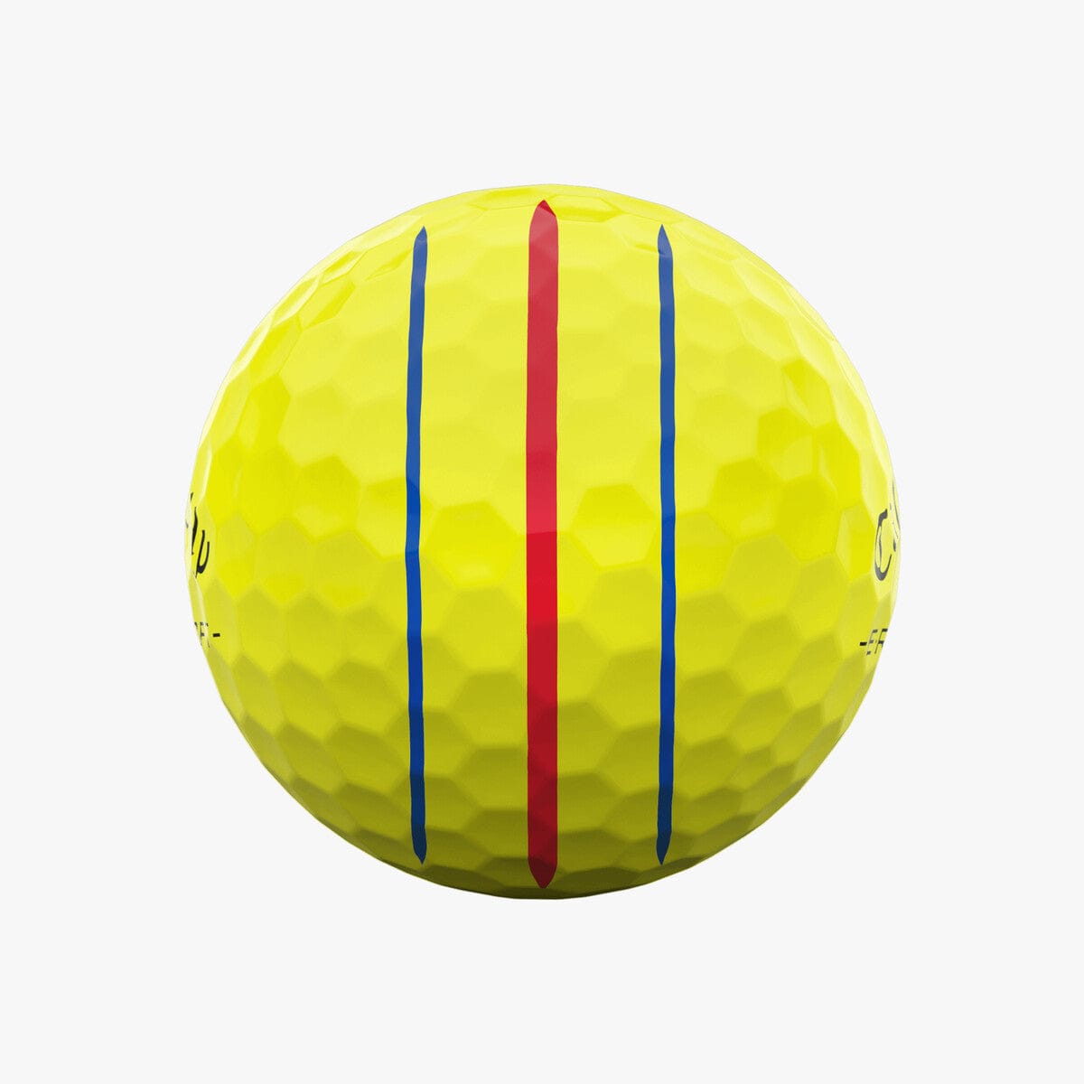 Gelber Callaway ERC Soft Golfball mit roten und blauen Triple Track Linien.