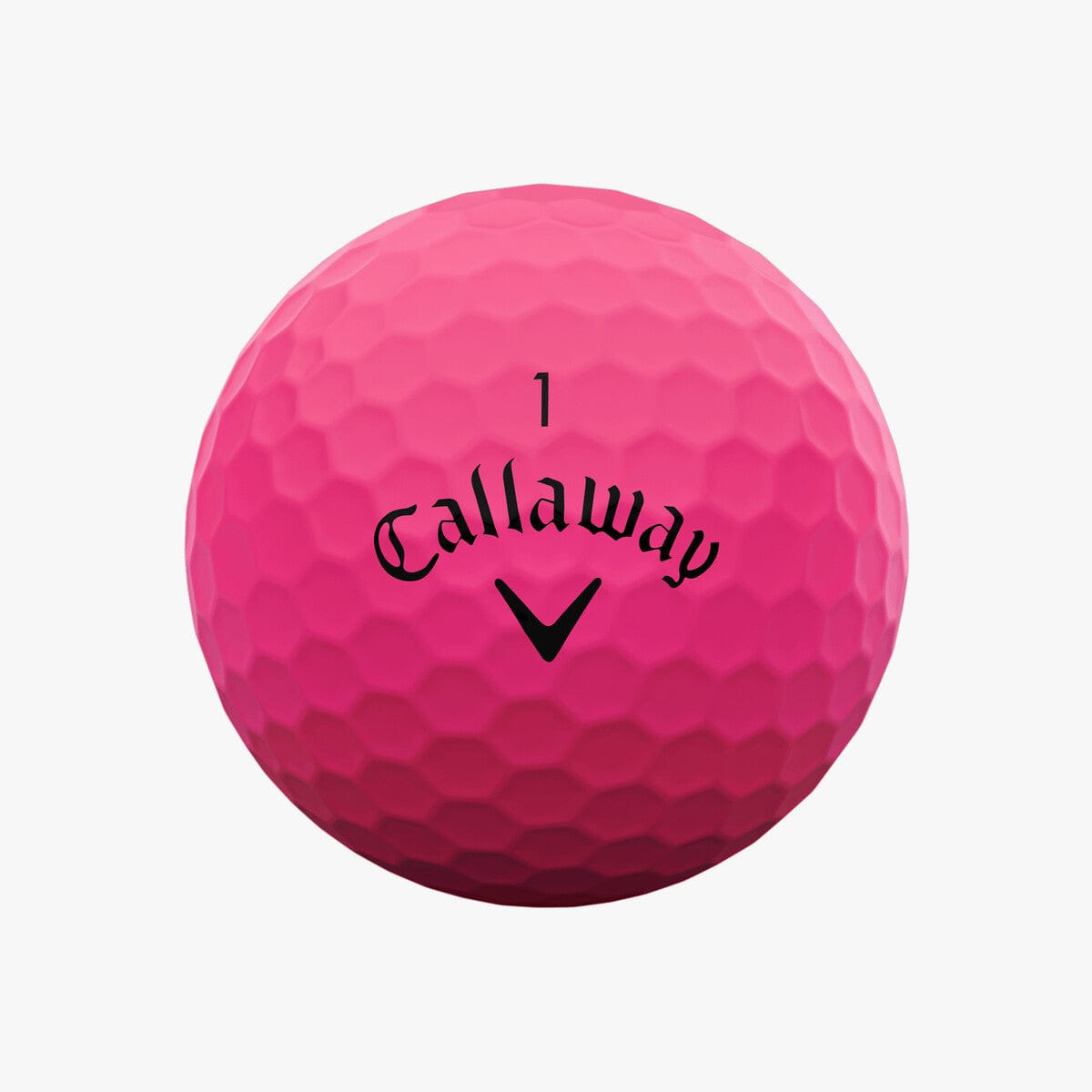 Pinkfarbener Callaway Supersoft Matte Golfball mit schwarzer Nummer und Logo.