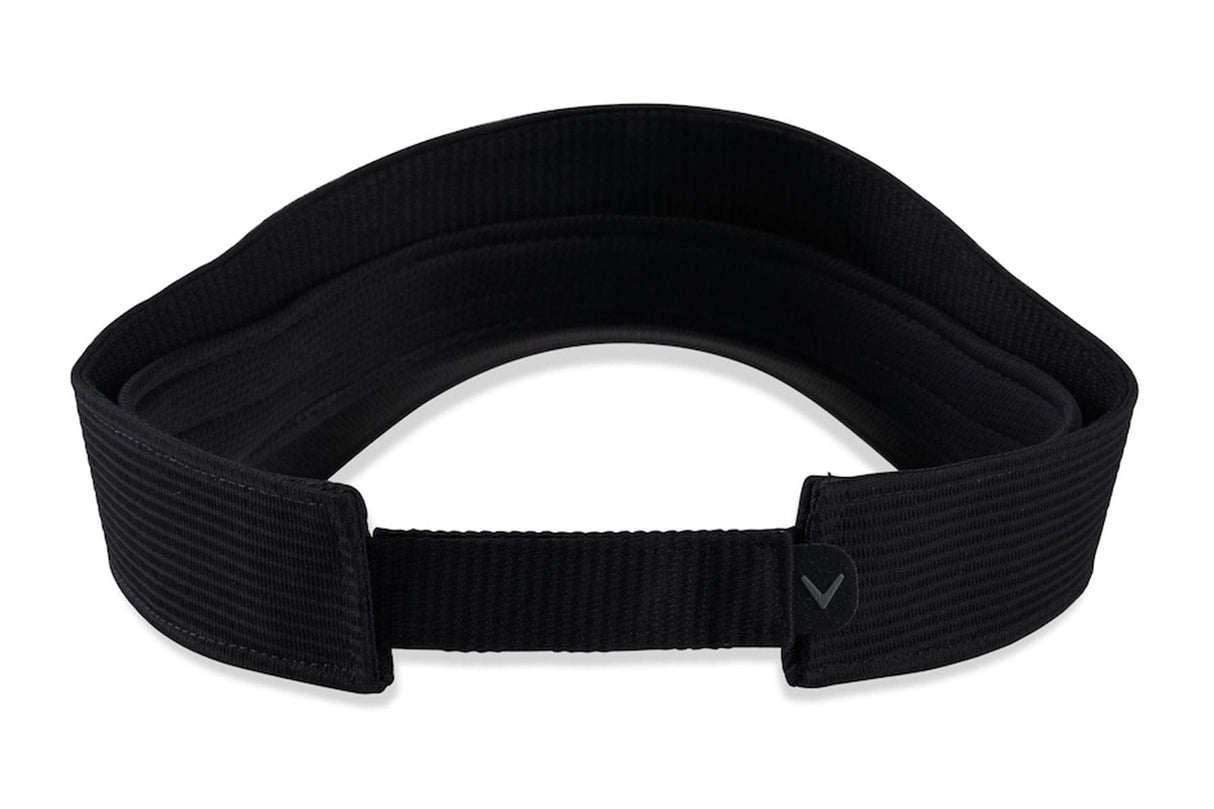 Schwarzes Callaway Liquid Metal Visier mit verstellbarem Klettverschluss aus Textilmaterial.