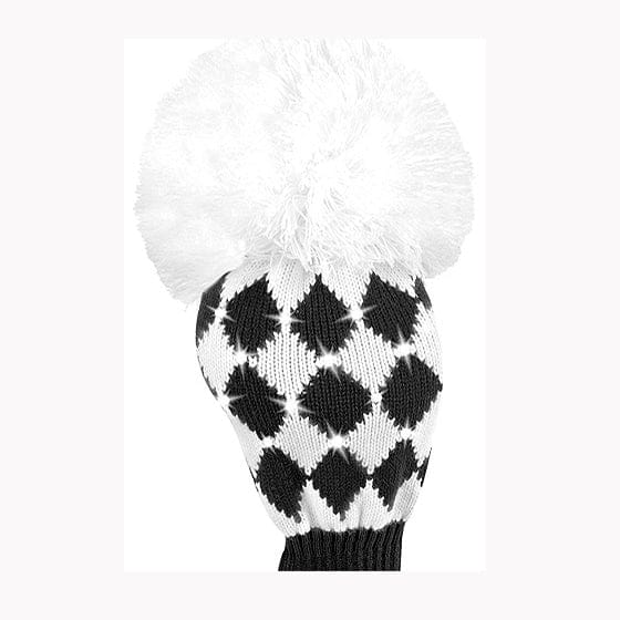 Schwarz-weiß karierte Golf-Driver-Schlägerhaube mit großem weißem Bommel.