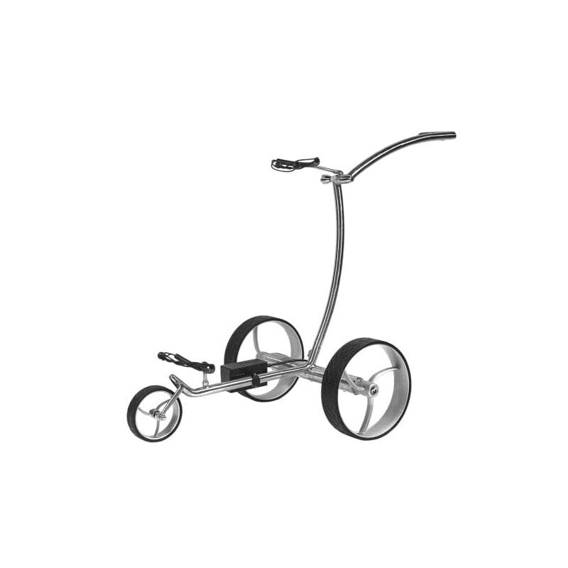 Trendgolf Streaker Elektrotrolley 2025 in Edelstahl poliert mit drei Rädern und ergonomischem Griff.