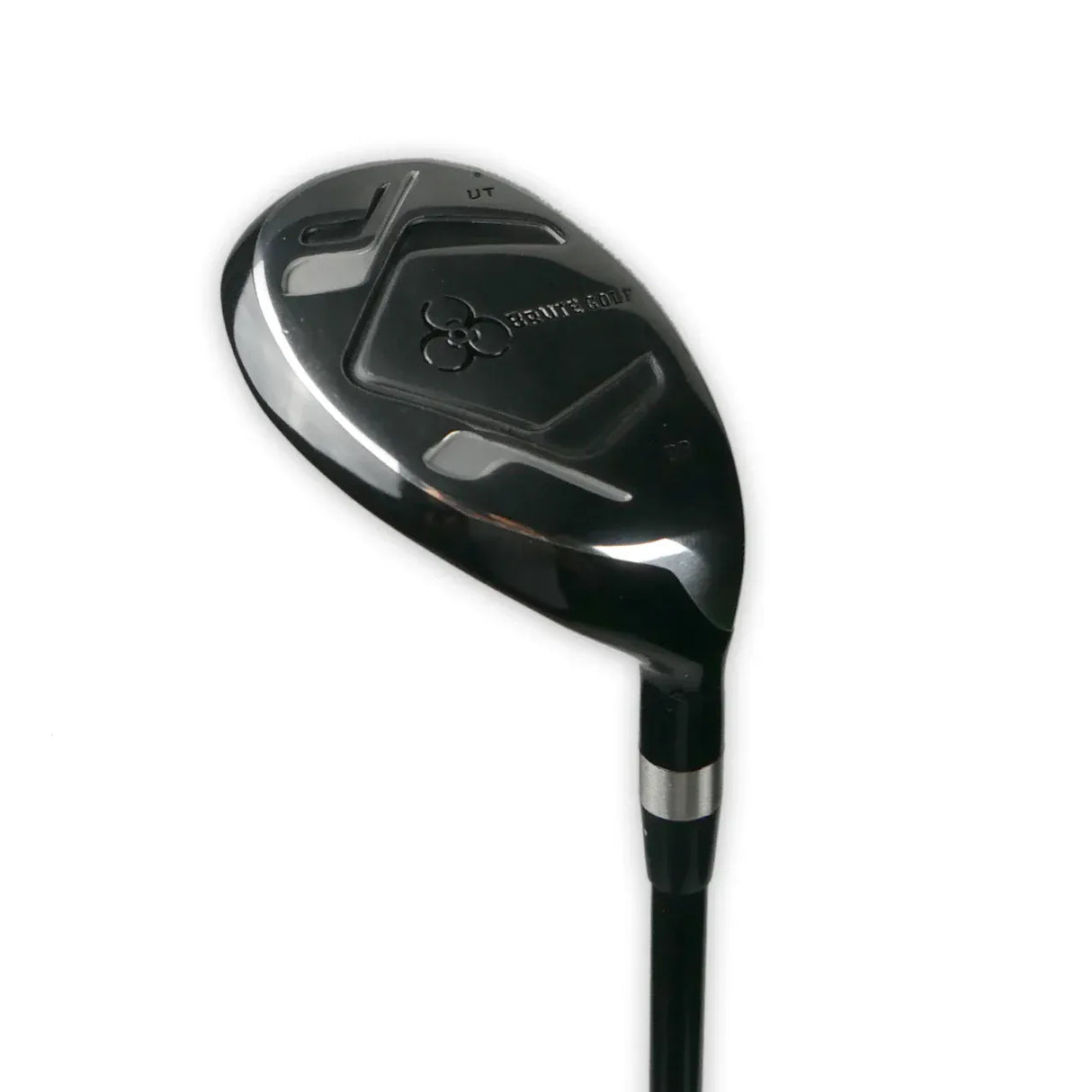 Schwarzer Golf-Hybrid-Schläger mit glänzendem Finish und silbernem Schriftzug.