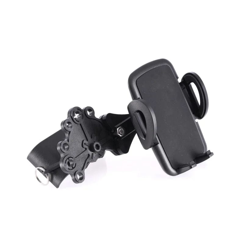 Schwarzer Flat Cat Cockpit- und Smartphone-Halter mit verstellbarer Klemme aus Metall und Kunststoff.