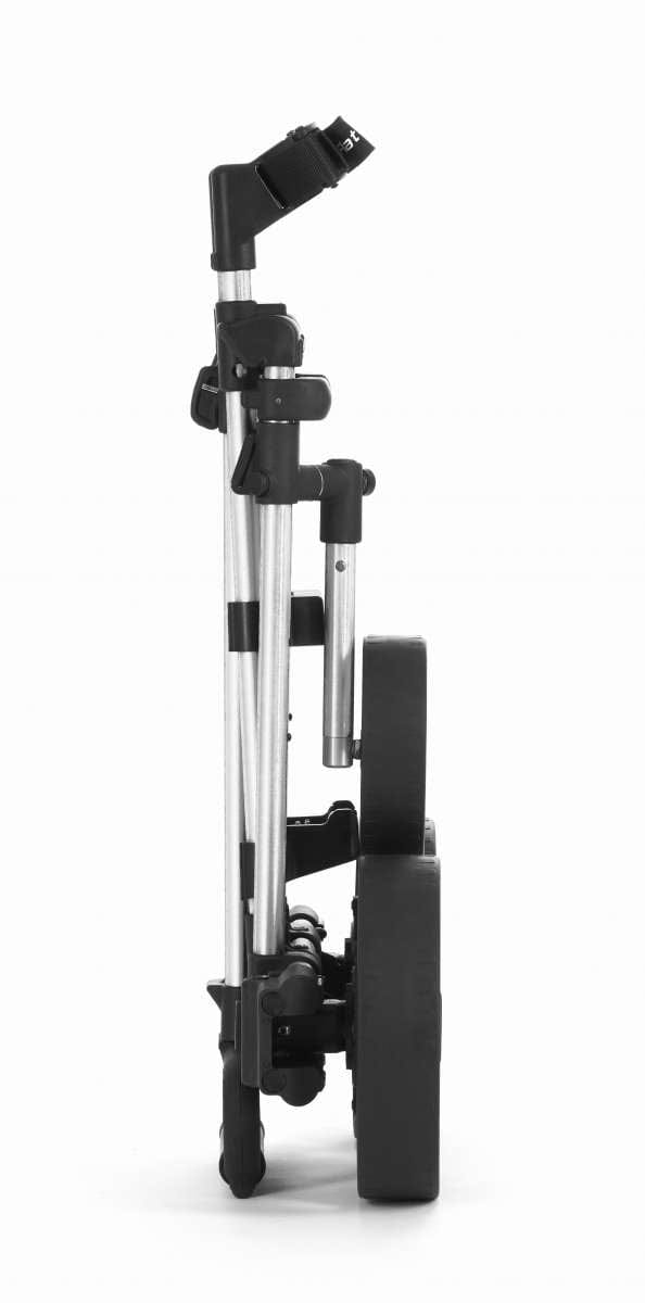 Falttrolley Flat Cat Touch 2025 in Silber, kompakt zusammengefaltet, seitliche Ansicht.