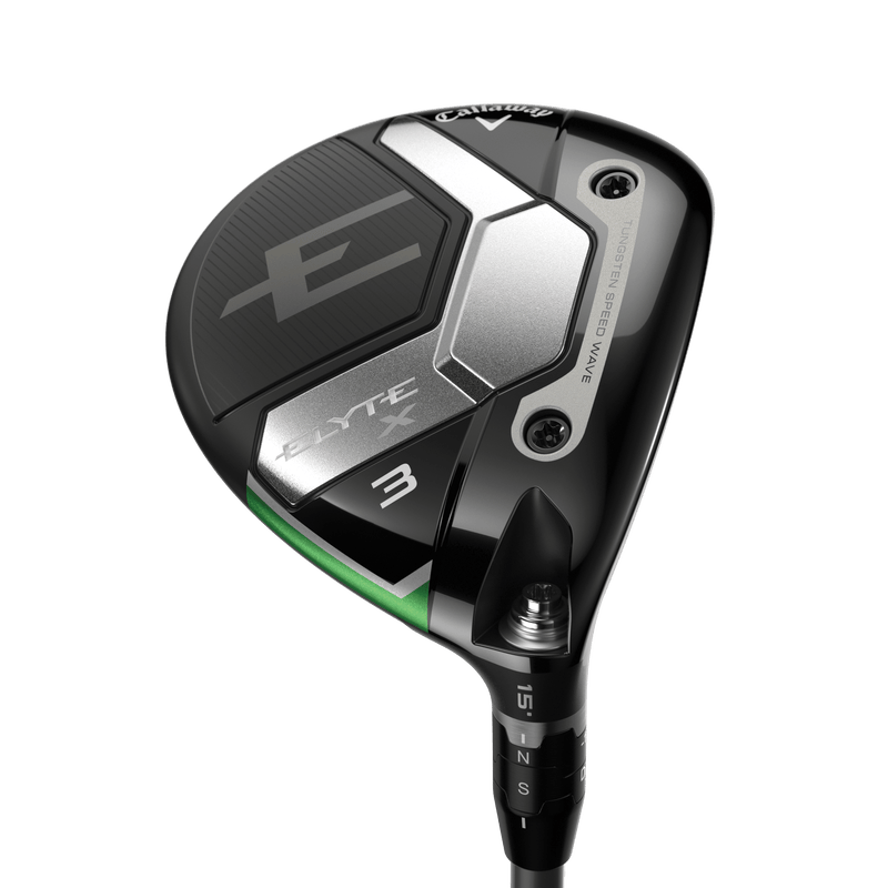 Callaway Elyte X Fairwayholz Nr. 3 mit schwarzem Carbon- und silbernem Metallkopf.