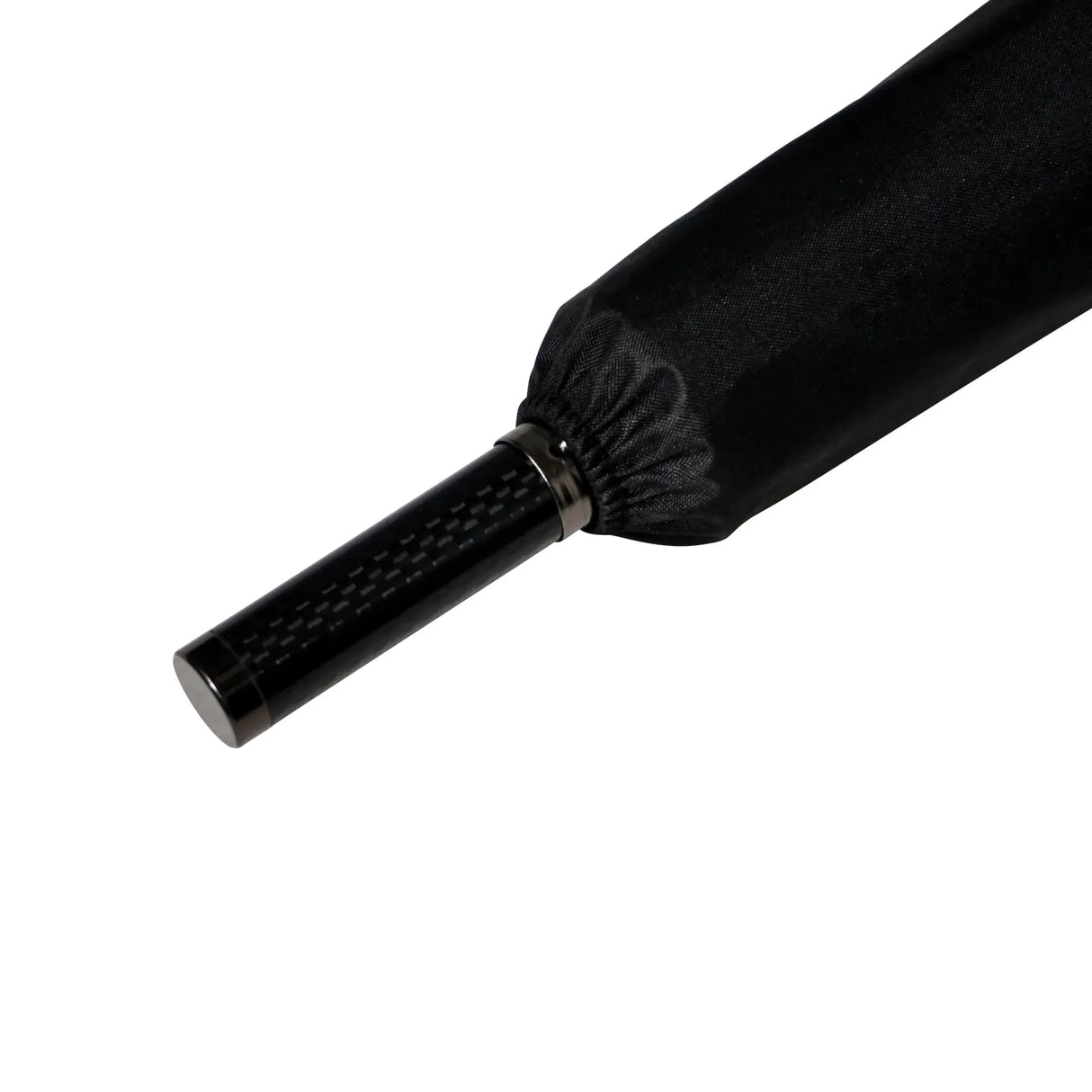 Schwarzer, ultra-leichter Carbon-Regenschirmgriff mit feiner Struktur und mattierter Oberfläche.