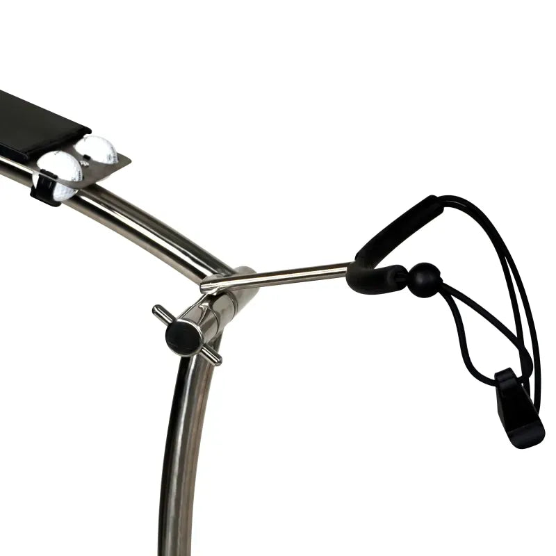 Silberner Haicaddy HC9S Golftrolley-Lenker mit schwarzem Handgriff und Zugbandhalterung.