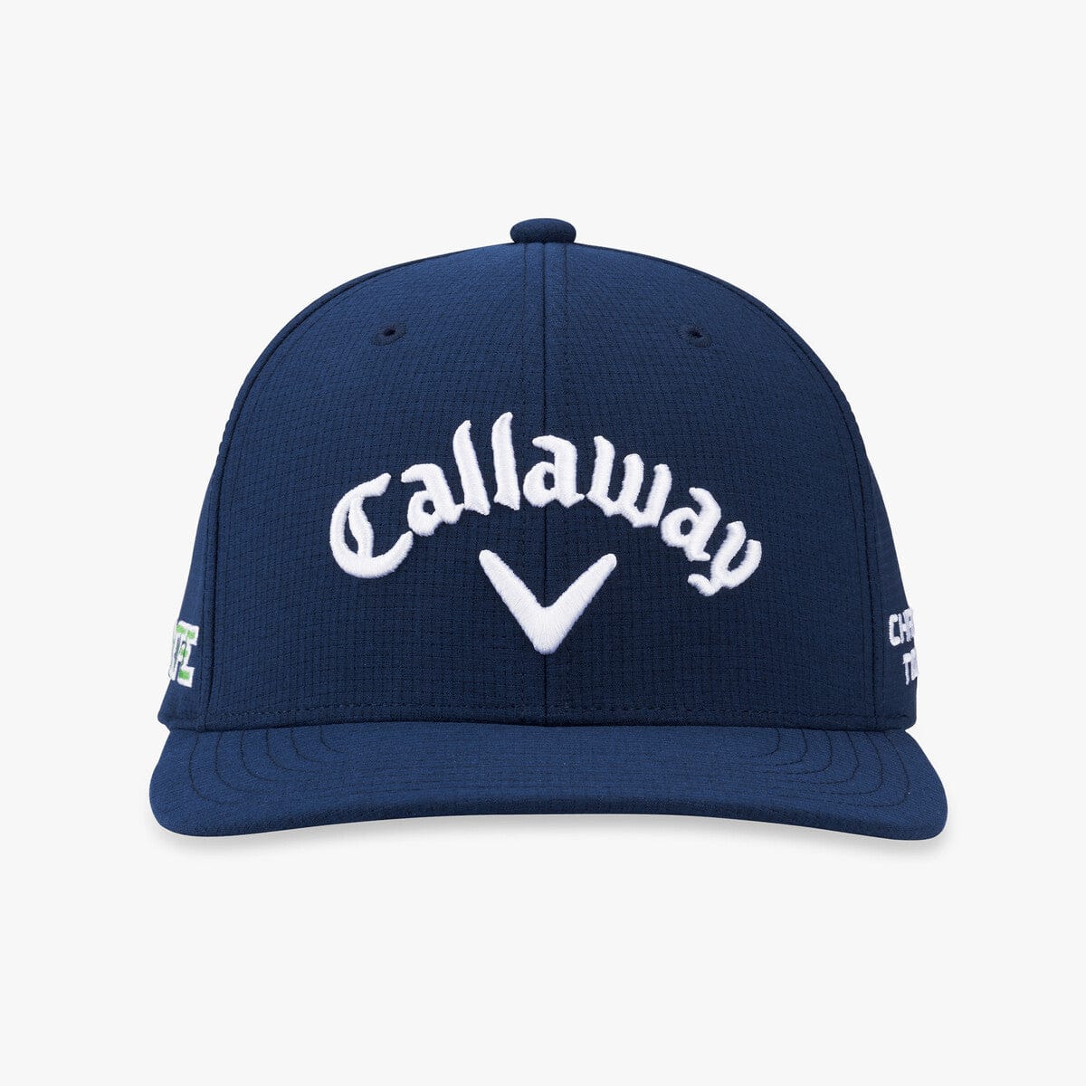 Marineblaue Callaway Golfkappe mit weißem Logo und verstellbarem Verschluss.