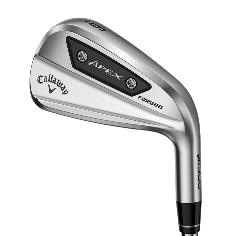 Callaway Apex Ai200 Golfschläger Eisen mit silbernem, geschmiedetem Kopf und schwarzem Emblem.