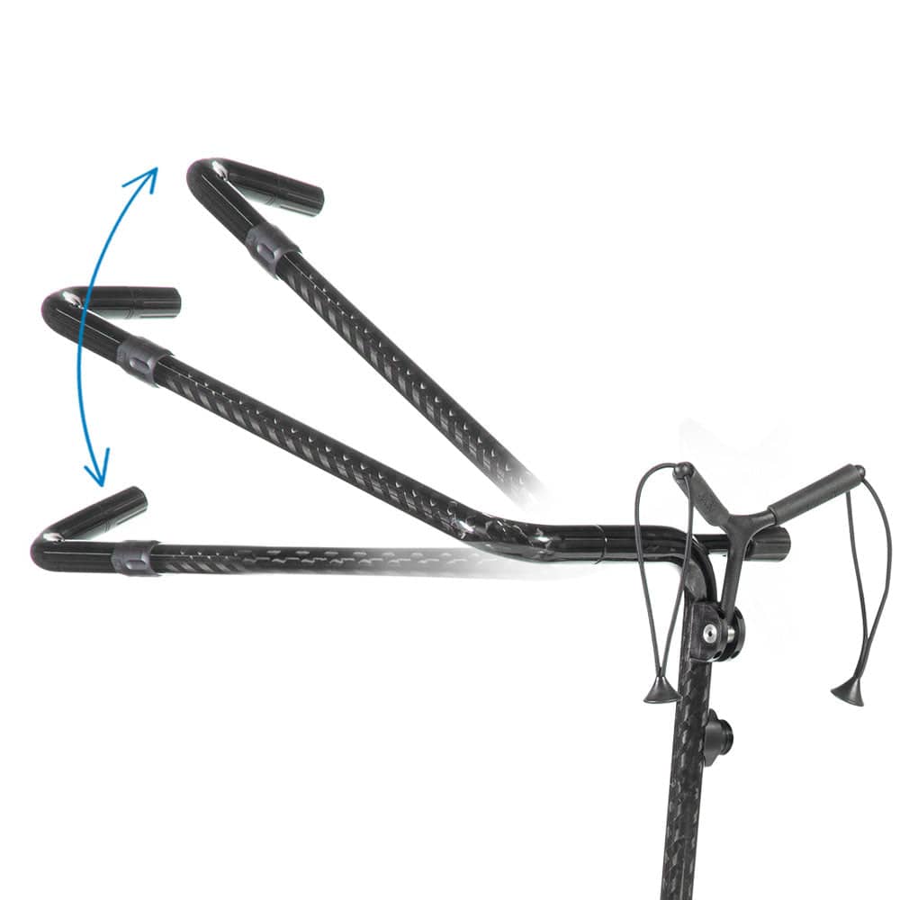 Einstellbarer, carbonfaserverstärkter Golftrolley-Griff mit ergonomischer Form und schwarzer Oberfläche.