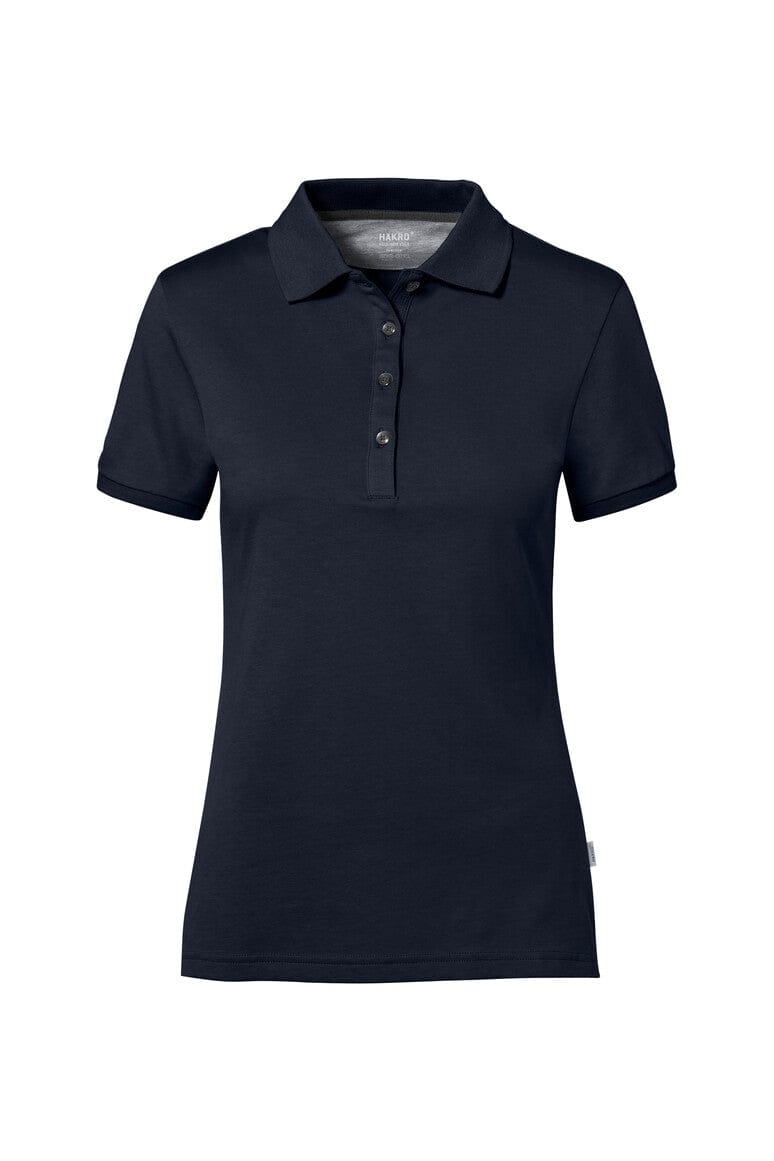 Schwarzes Damen Poloshirt aus Baumwolle mit Kurzarm und Knopfleiste.