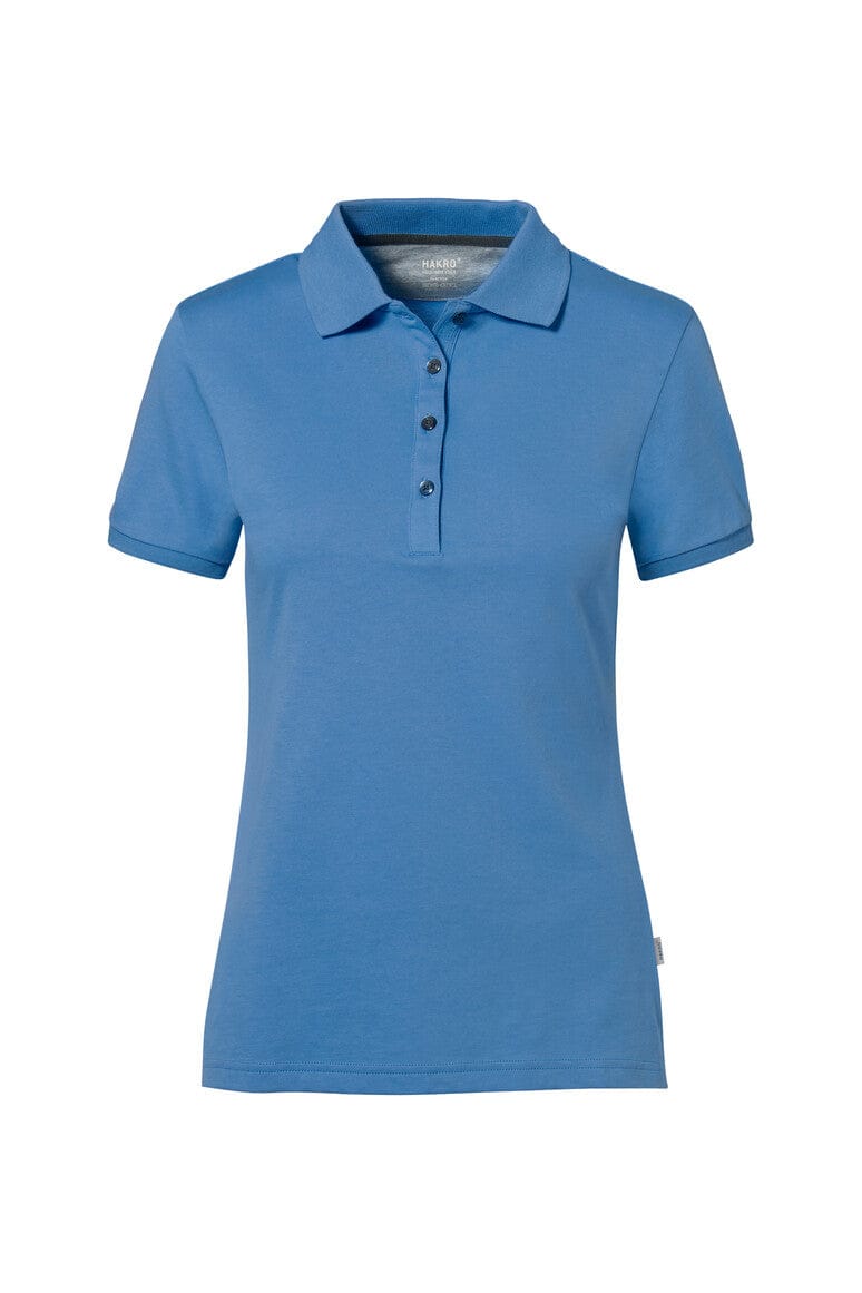 Damen Poloshirt aus Baumwolle in Malibublau mit Knopfleiste und klassischem Kragen.