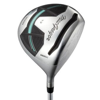 Silberner MacGregor CG3000 Golfschläger Driver mit schwarzem und türkisfarbenem Design.