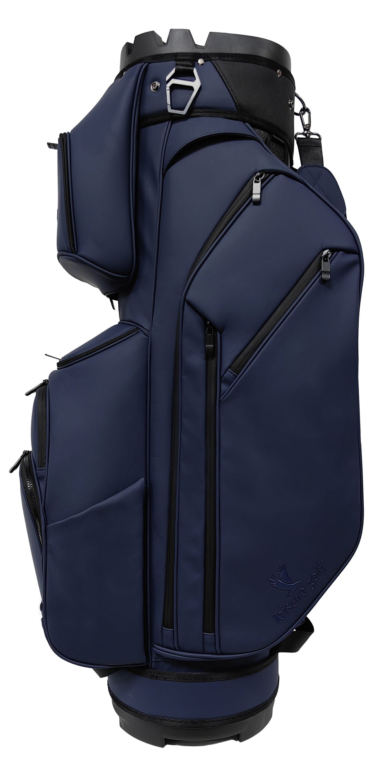 Navyblaues Leisure Luxury Cartbag PU mit mehreren Reißverschlussfächern und Tragegriff.