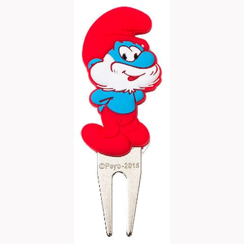 Golf Pitchgabel mit Papa Schlumpf Motiv in Rot, Blau und Weiß, Kunststoffgriff.