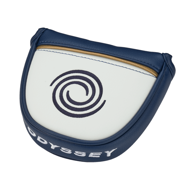 Blau-weißes Odyssey Ai-ONE Milled Eleven T DB Putter-Cover mit Spiral-Logo und Schriftzug.
