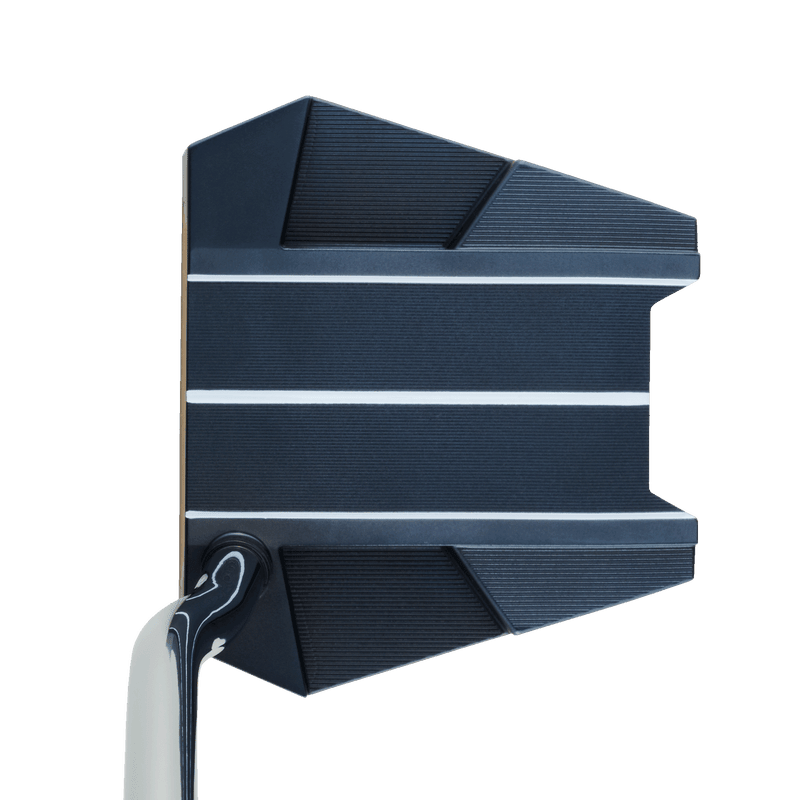 Schwarzer Odyssey Ai-ONE Milled Eleven T DB Putter mit weißem Linienmuster und doppelseitigem Kopfdesign.