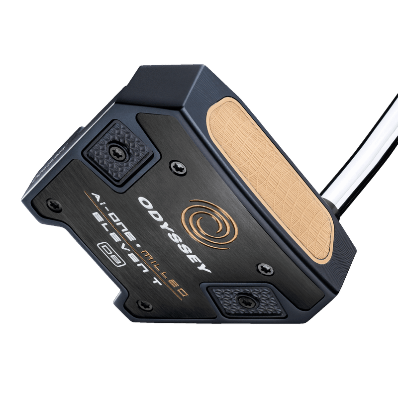 Schwarzer Odyssey Ai-ONE Milled Eleven T DB Putter mit goldfarbenem Akzent und silbernem Schaft.