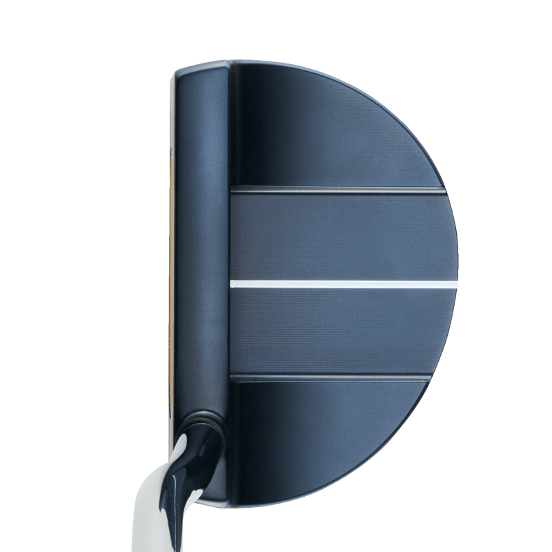 Schwarzer Odyssey Ai-ONE MILLED SIX T Putter mit weißer Ausrichtungslinie und halbrundem Kopfdesign.