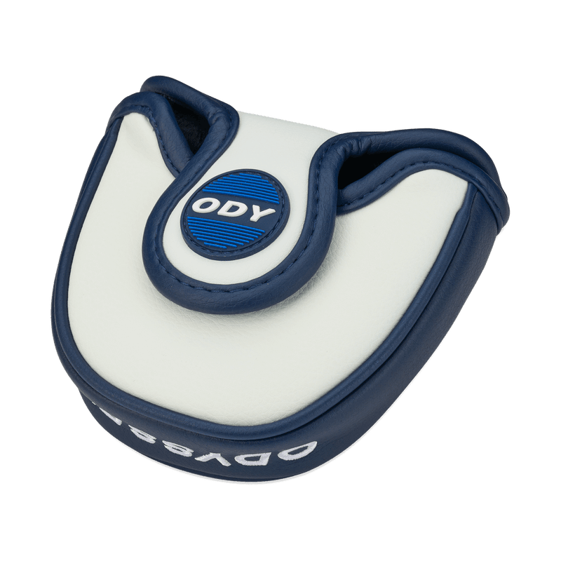 Weiß-blauer Odyssey Ai-ONE #7 DB Putter Headcover aus Leder mit Logo-Aufnäher.