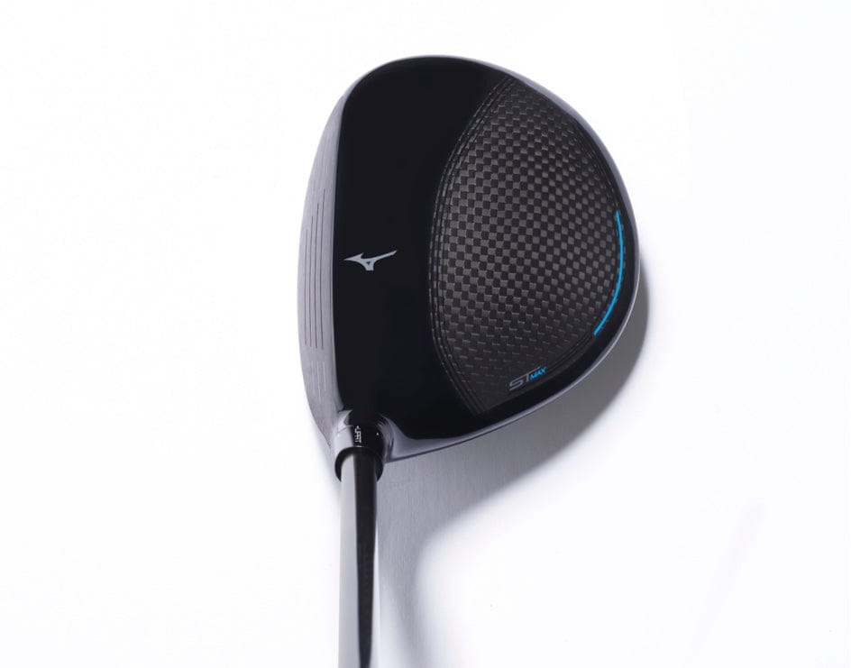 Mizuno ST-MAX 230 Fairway Metall Golfschläger, schwarzer Schlägerkopf mit blauem Akzent, linkshändig.