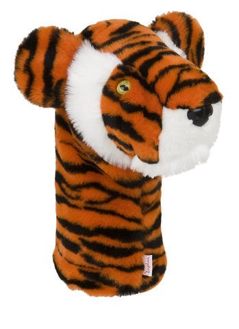 Golf-Schlägerhaube in Tigerform mit orange-schwarzen Streifen und weißem Gesichtsfell.