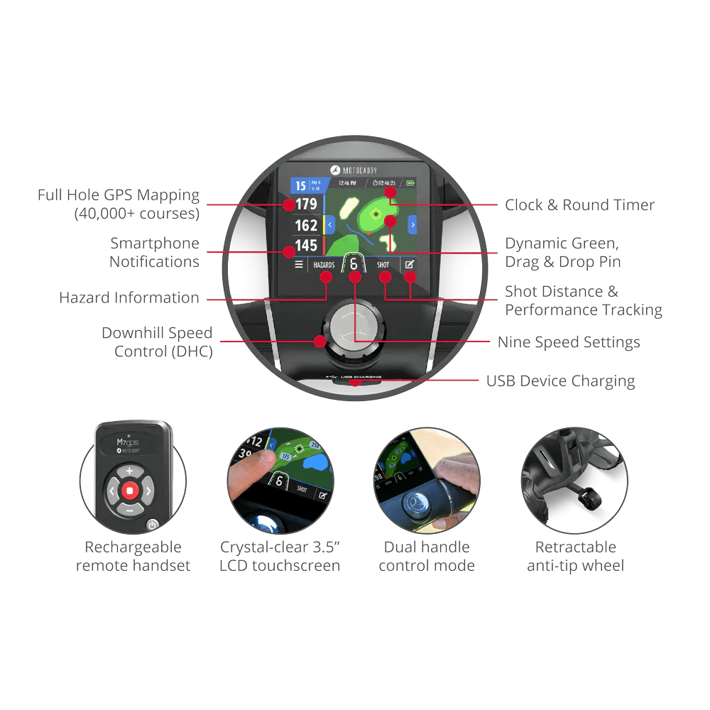 Motocaddy M7 GPS Remote Display mit Farb-Touchscreen, Entfernungsmessung, Steuerungstasten und Ferndbedienung für.