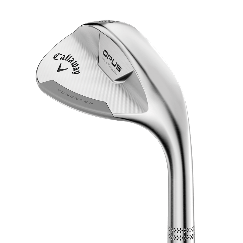 Golf Wedge Callaway Opus Platinum mit silberner, polierter Stahloberfläche und graviertem Schriftzug.