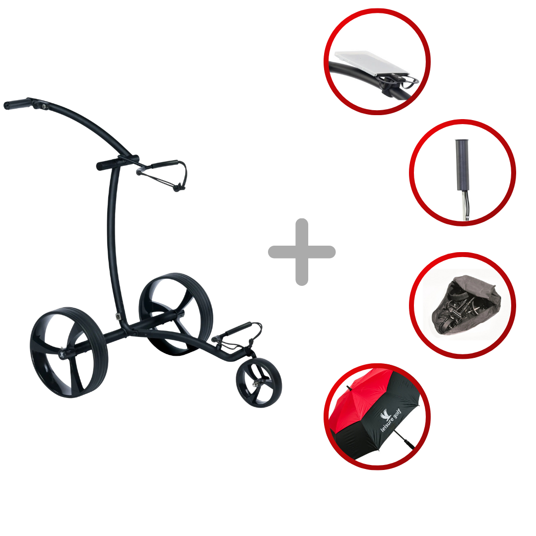 Leisure Golf Spirit Curve Elektrotrolley 2025 Golftrolley Elektrisch Leisure Golf Schwarz matt gepulvert orange