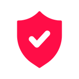 Rotes Schutzschild mit schwarzem Haken-Symbol in der Mitte.