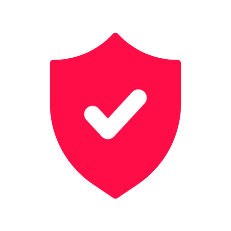 Rotes Schutzschild mit schwarzem Haken-Symbol in der Mitte.