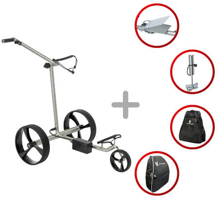 Leisure Golf Ikarus 2.0 2025 Golftrolley Elektrisch Leisure Golf Edelstahl geschliffen gelb