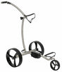 Elektrischer Golf-Trolley Leisure Golf Ikarus Curve 2.0 Edelstahl geschliffen mit schwarz-matten Reifen.