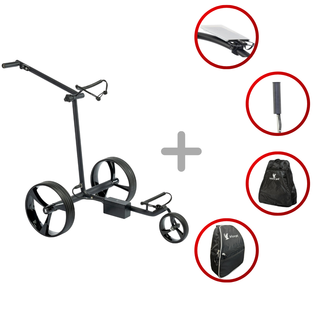 Leisure Golf Ikarus 2.0 2025 Golftrolley Elektrisch Leisure Golf Schwarz Matt gepulvert gelb
