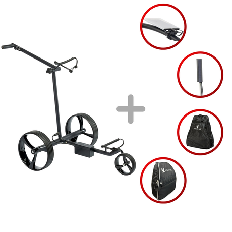 Leisure Golf Ikarus 2.0 2025 Golftrolley Elektrisch Leisure Golf Schwarz Matt gepulvert gelb