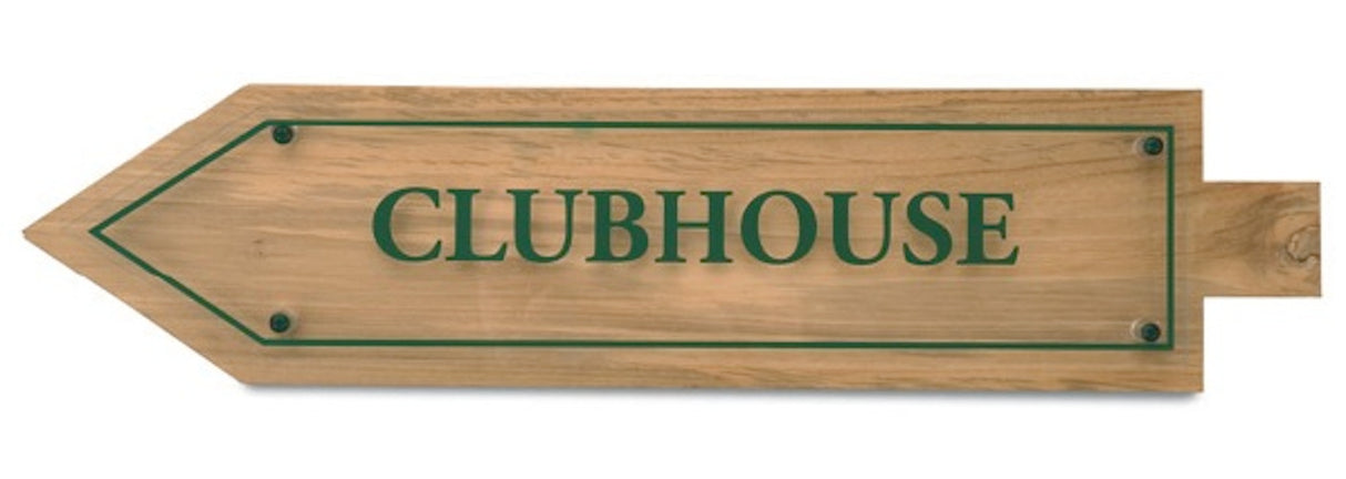 Golfplatz-Schild Teak – Richtungspfeil 45° – doppelseitig beschriftet Richtungsschilder Golftech