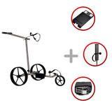 Haicaddy® HC9 Elektrocaddy - Edelstahl gebürstet Golftrolley Elektrisch Tourmade Silber/Schwarz