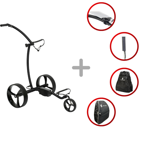 Leisure Golf Ikarus Curve 2.0 2025 Golftrolley Elektrisch Leisure Golf Schwarz-Matt gepulvert Hellblau