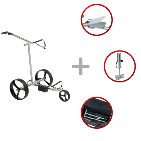 Leisure Golf Spirit Elektrotrolley 2025 Golftrolley Elektrisch Leisure Golf Edelstahl geschliffen orange