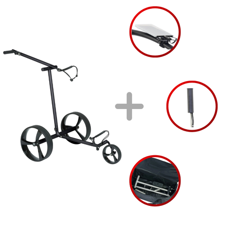 Leisure Golf Spirit Elektrotrolley 2025 Golftrolley Elektrisch Leisure Golf Schwarz matt gepulvert orange