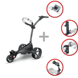 Schwarzer Motocaddy M1 DHC Ultra Lithium Elektro-Golftrolley mit drei Rädern und verstellbarem Griff.