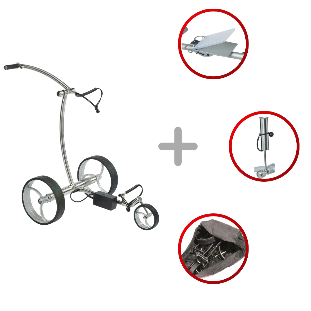 Leisure Golf Taurus 2.0 2025 Golftrolley Elektrisch Leisure Golf poliert silber
